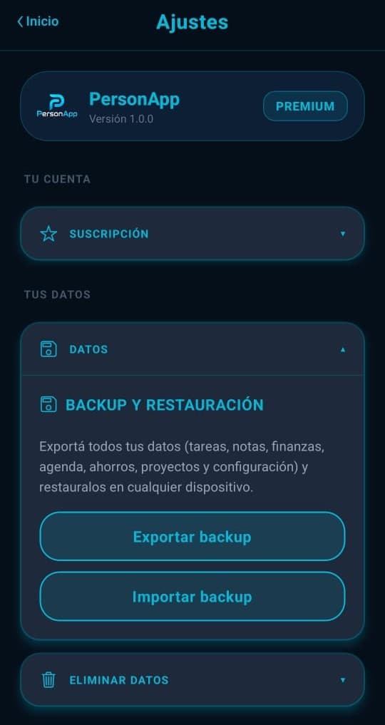 Ajustes de PersonApp